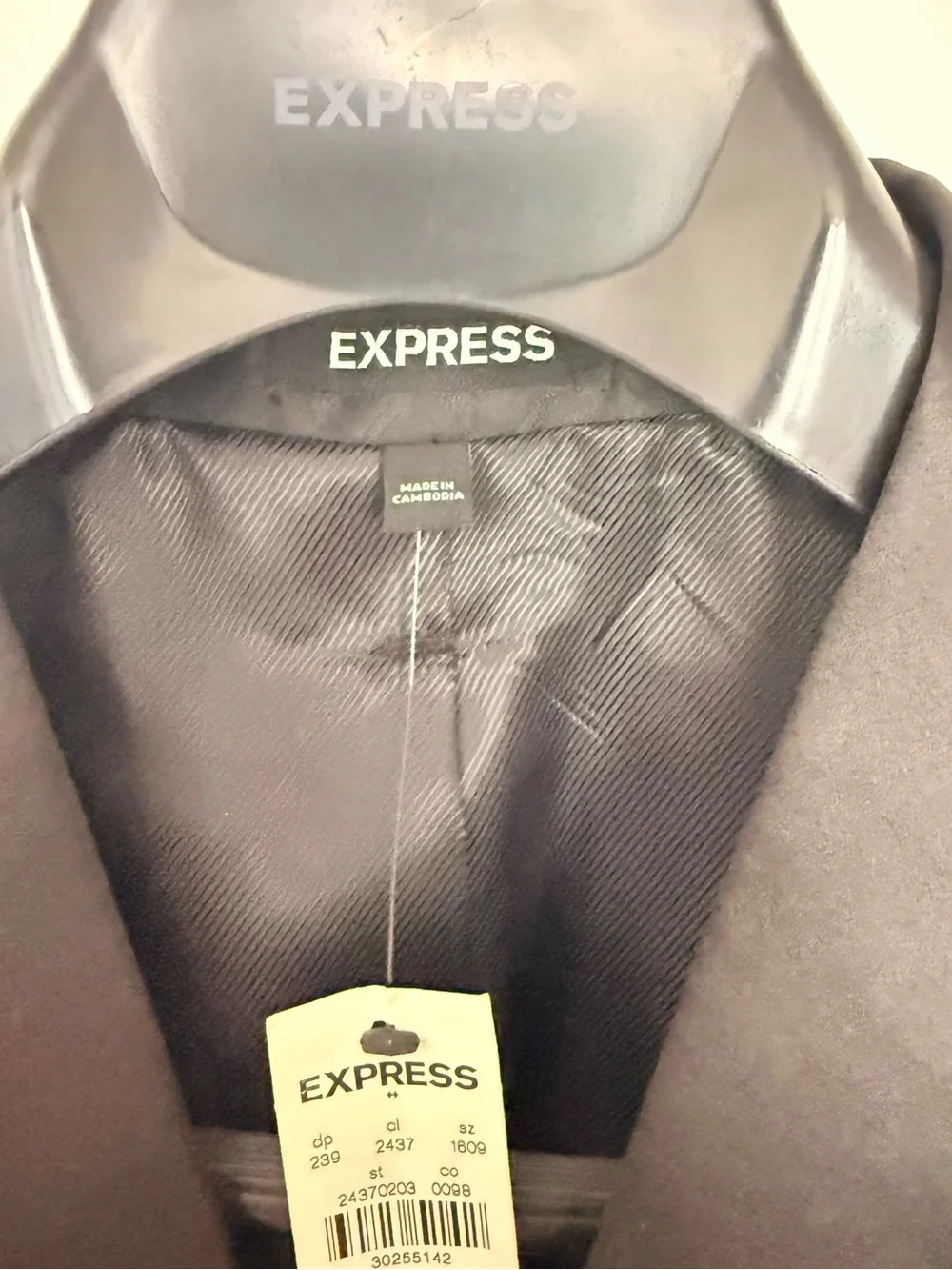 Express Men's Black Diamond-Pattern Satin Shawl Lapel Blazer